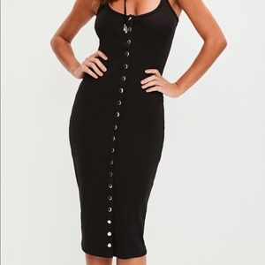 Black midi button up strapless dress
